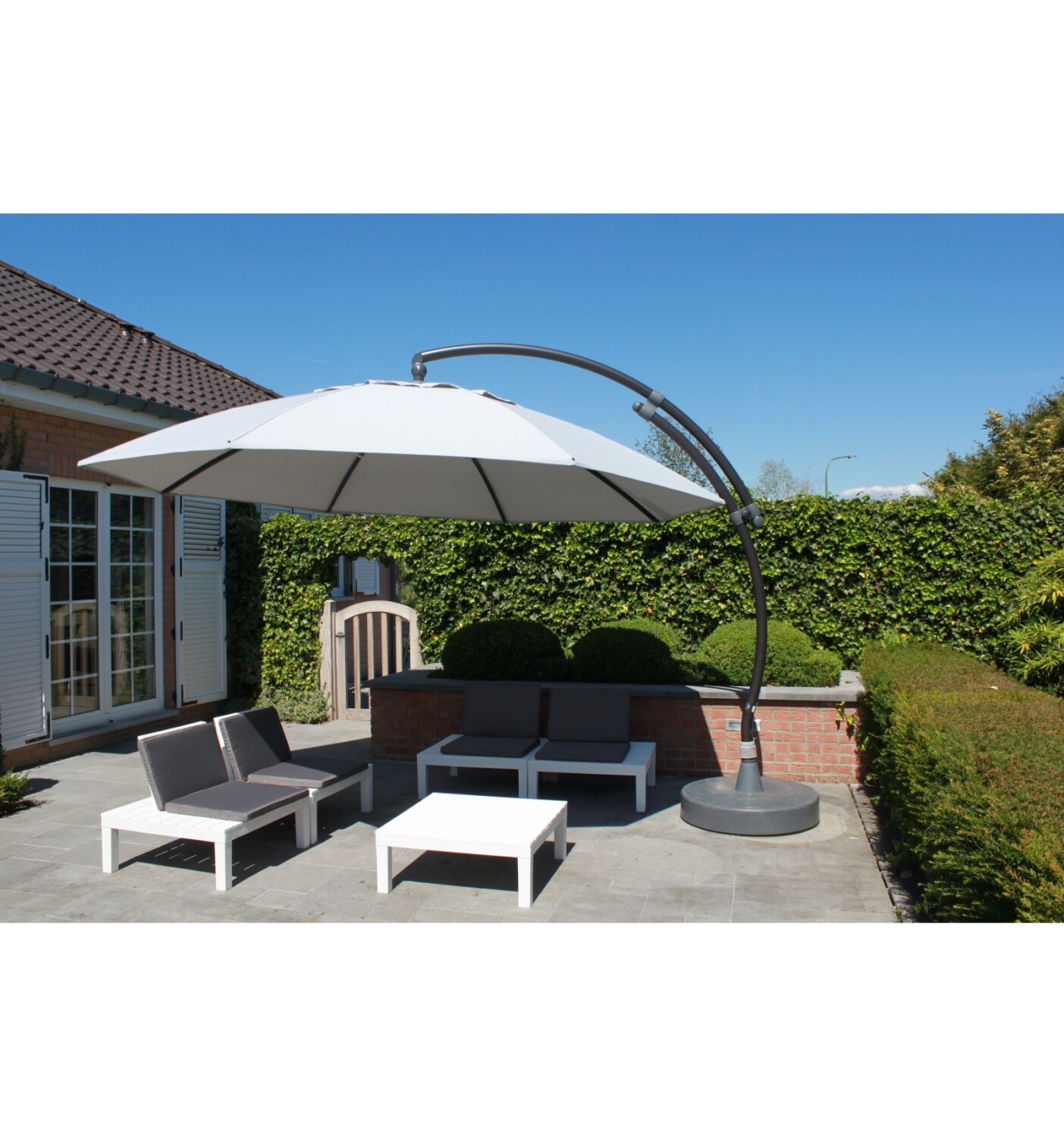 Parasol XL375 Olefin met voet lichtgrijs - Easy Sun online shop - 0 - 1 - 2