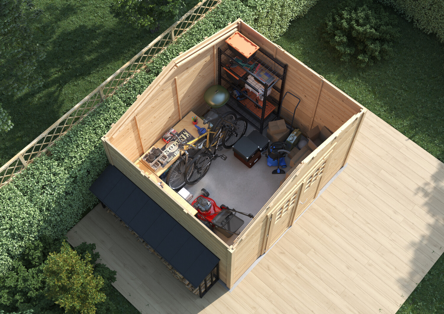 Tuinhuis Shelty+ 8,9 m² - blokhut 28 mm kopen - 0 - 1 - 2 - 3